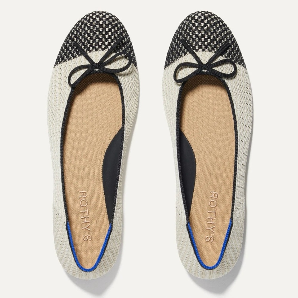 Rothy's Black and White Checkered Flats with Bow Detail
